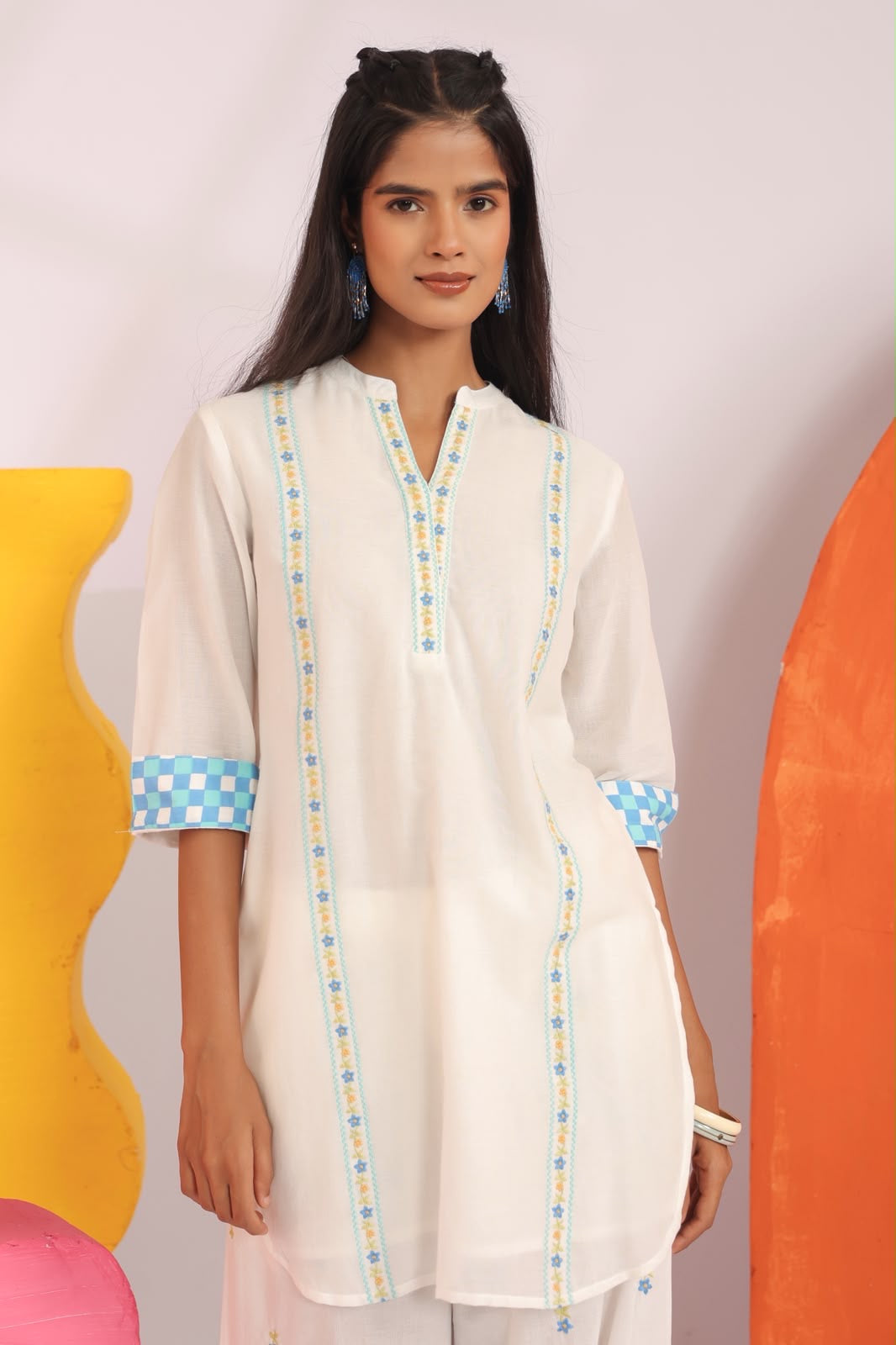 White Mul Cotton Embroidered Kurta for Women
