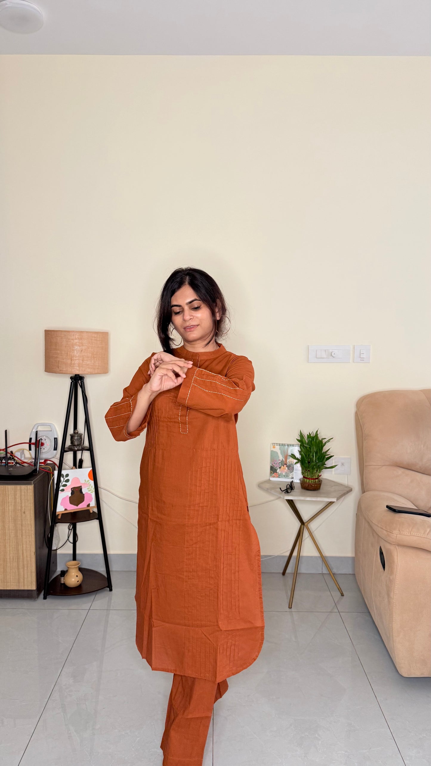 Rust Cotton Kurta & Pant Co-ord Set