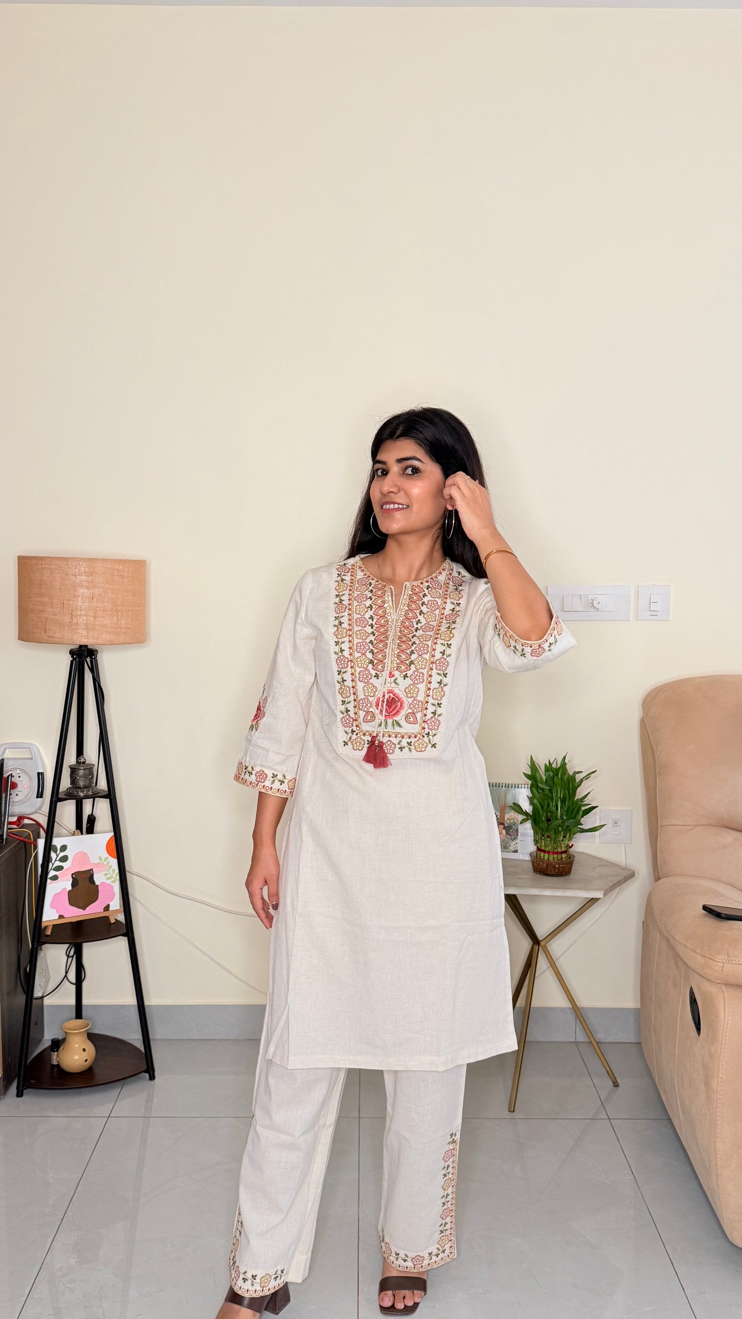 Ivory Khadi Embroidered Kurta & Pant Set