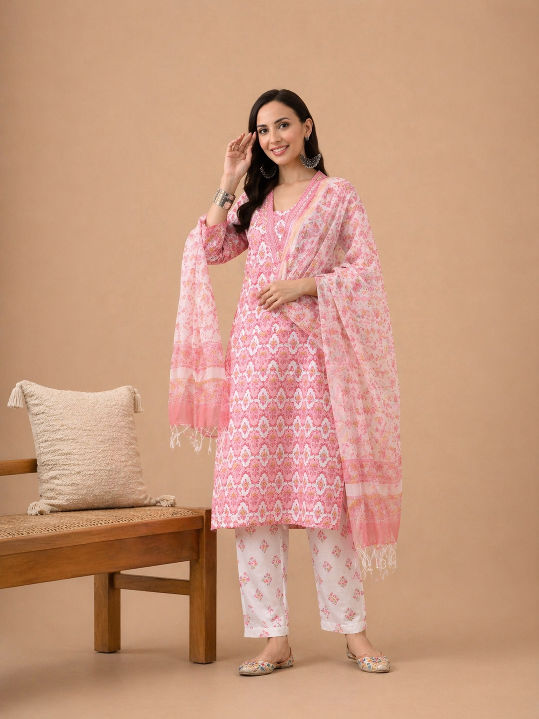 Blush Pink Printed Kurta Set with Dupatta
