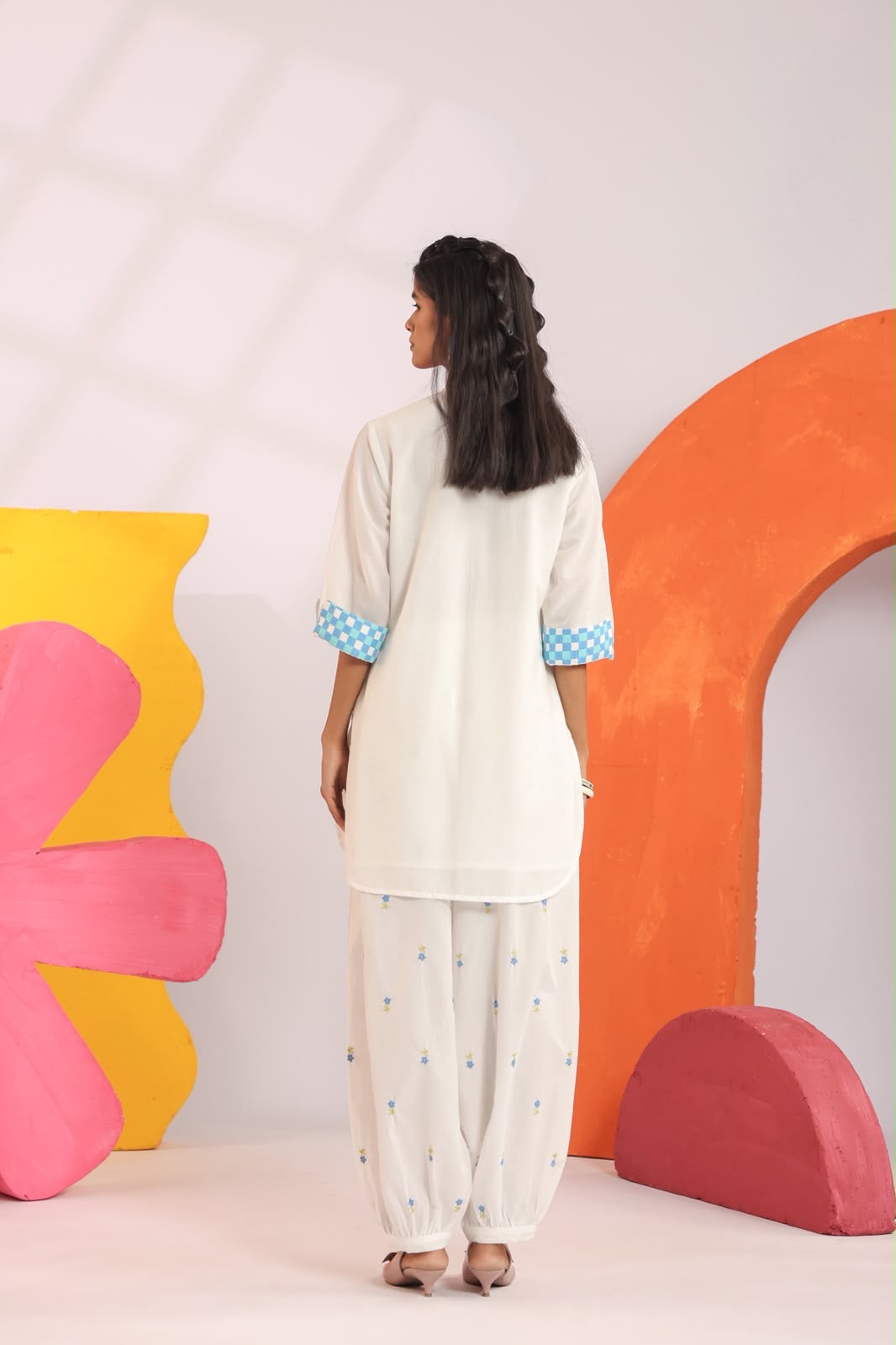 White Mul Cotton Embroidered Kurta for Women