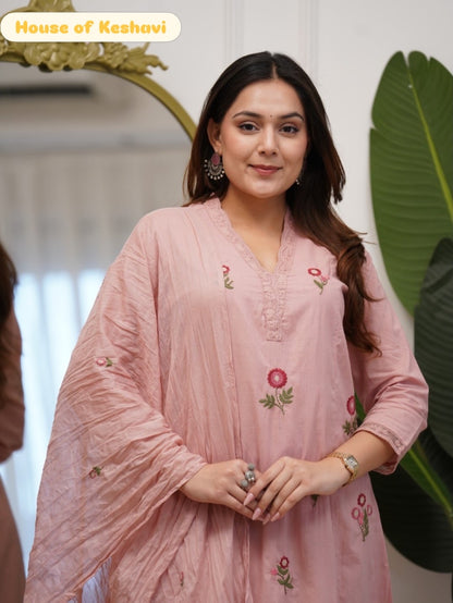Blush Pink Embroidered Kurta Set with Dupatta