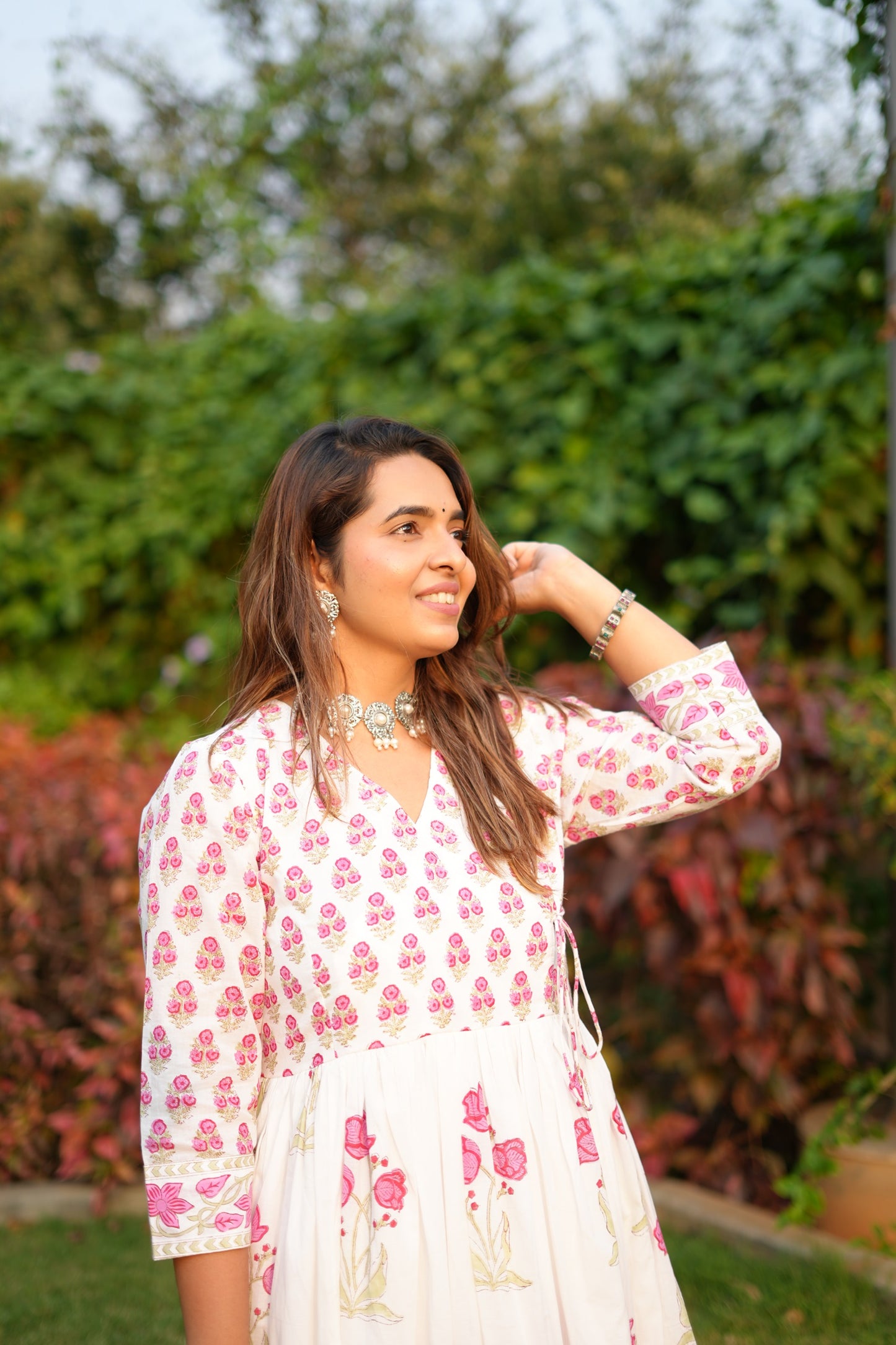 Ivory Floral Anarkali Kurta Set with Dupatta