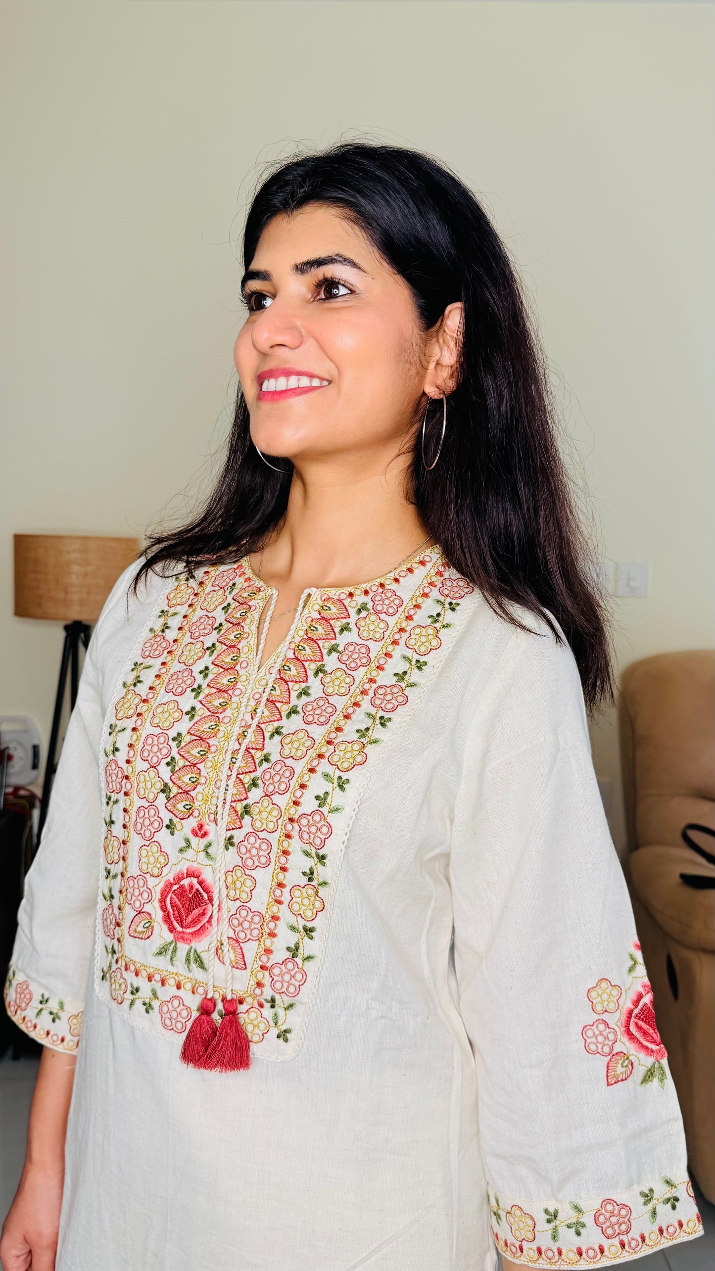 Ivory Khadi Embroidered Kurta & Pant Set