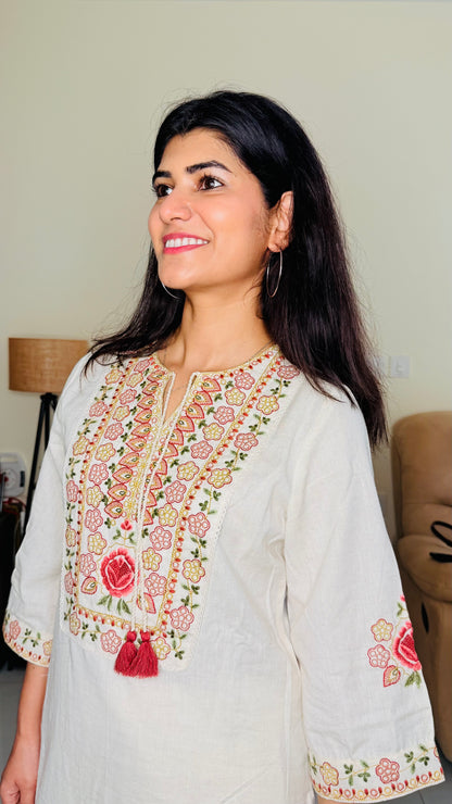 Ivory Khadi Embroidered Kurta & Pant Set