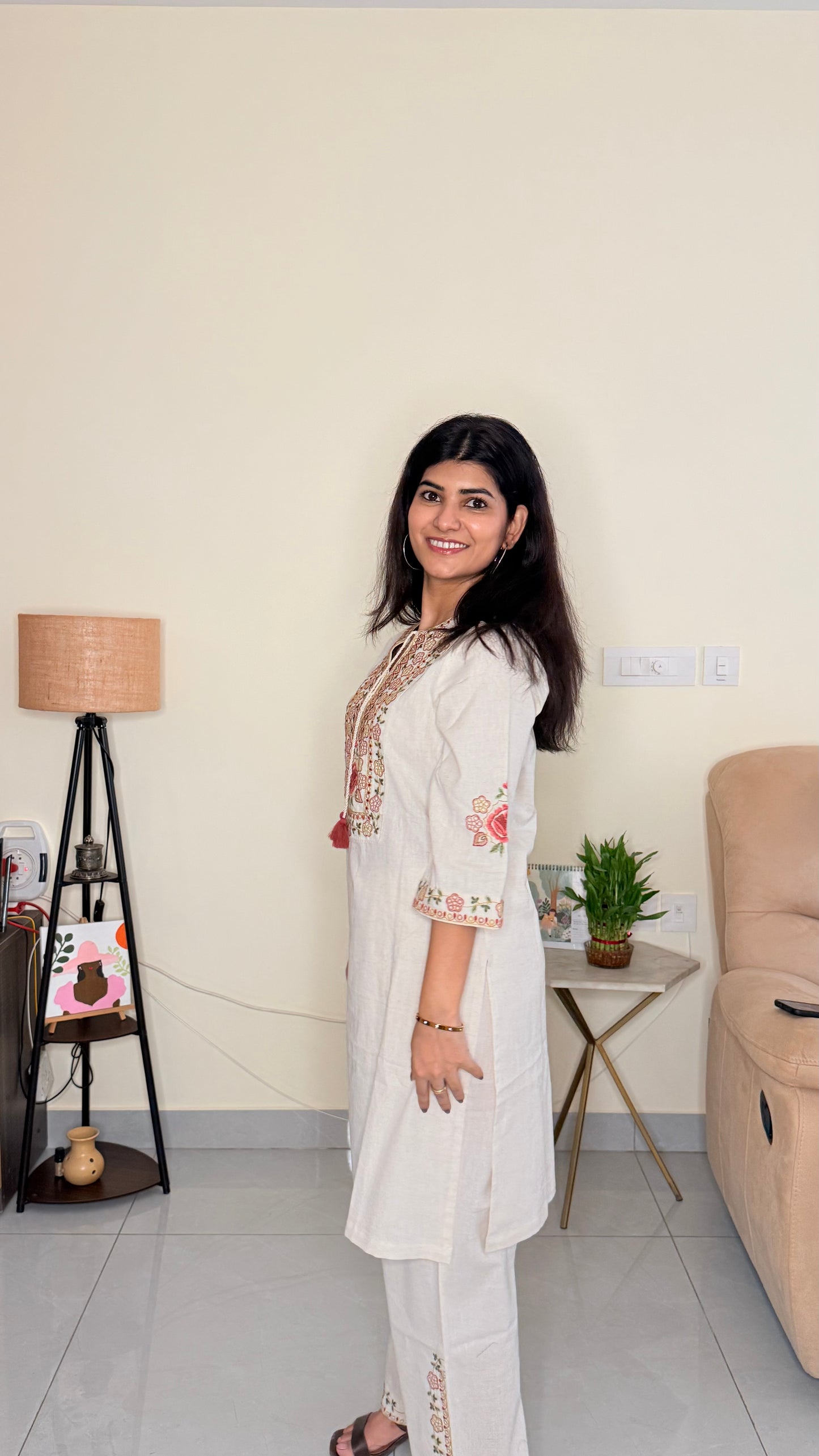 Ivory Khadi Embroidered Kurta & Pant Set