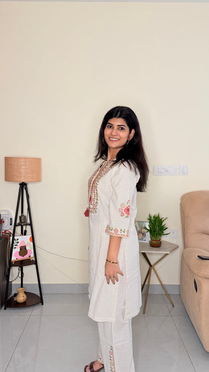 Ivory Khadi Embroidered Kurta & Pant Set