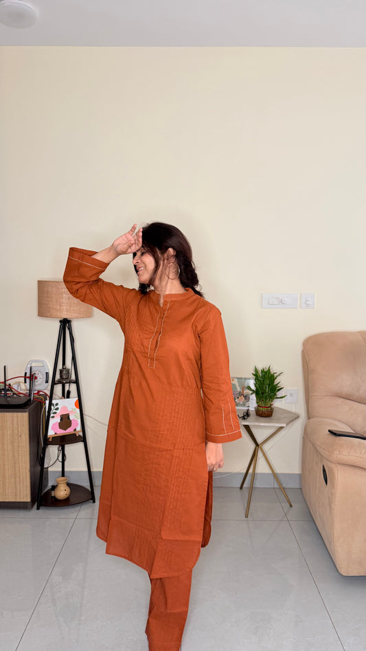 Rust Cotton Kurta & Pant Co-ord Set