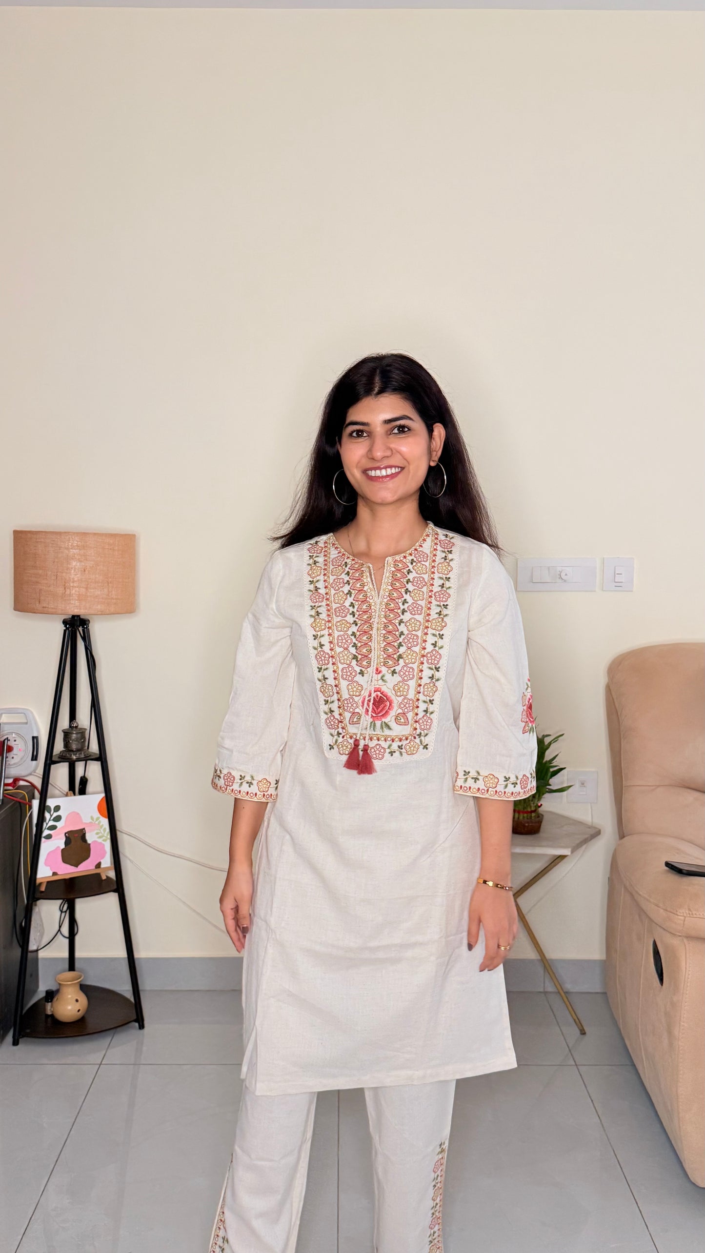 Ivory Khadi Embroidered Kurta & Pant Set