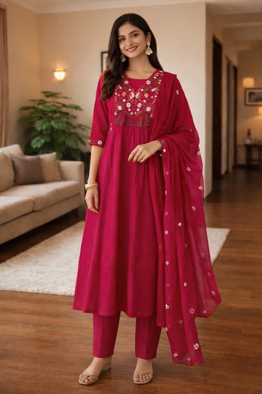 Noor Embroidered Kurta Set - Magenta