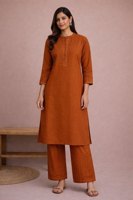 Rust Cotton Kurta & Pant Co-ord Set