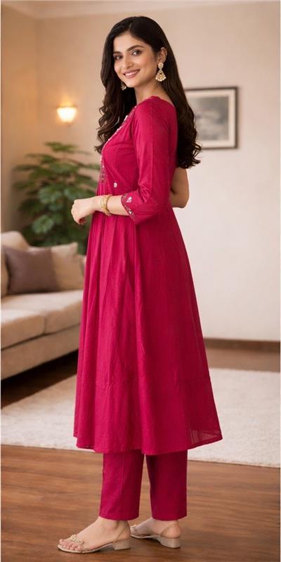 Noor Embroidered Kurta Set - Magenta