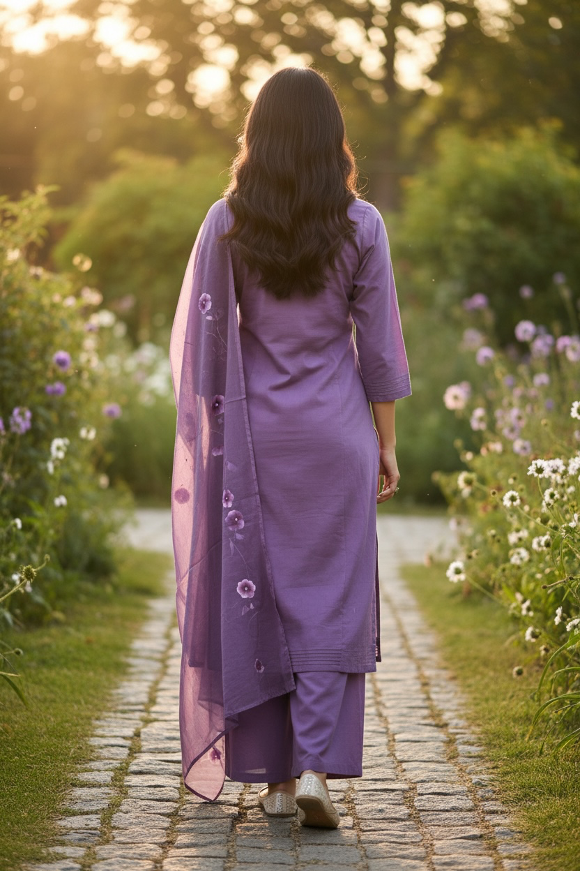 Lavender Embroidered Kurta Set with Dupatta