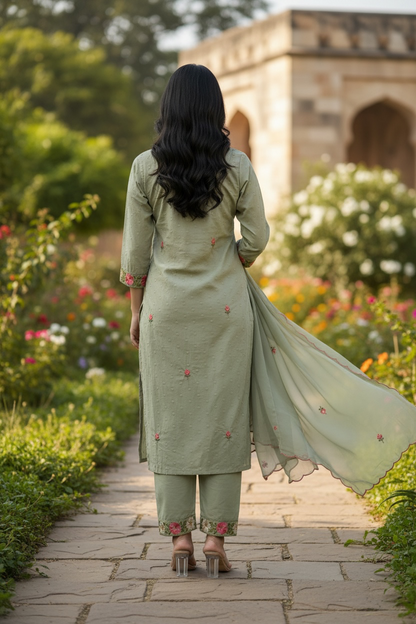 Sage Green Embroidered Kurta Set with Dupatta