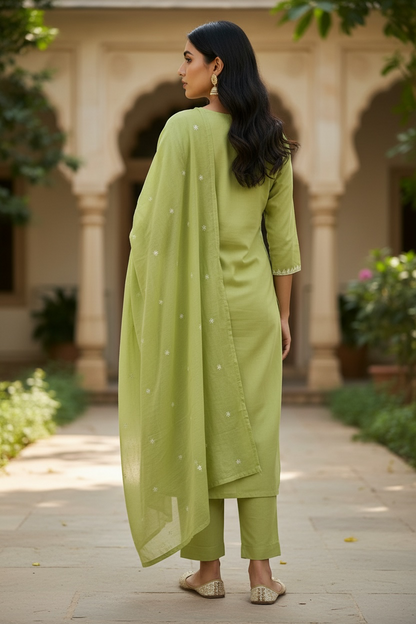 Pistachio Green Embroidered Kurta Set with Dupatta