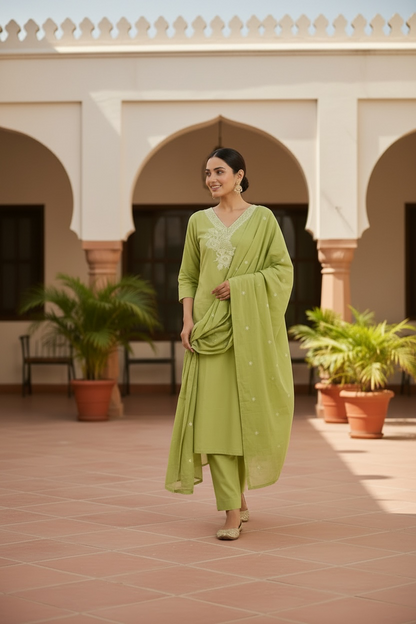 Pistachio Green Embroidered Kurta Set with Dupatta
