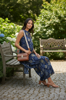 Navy Printed Sleeveless Kurta Set with Pants