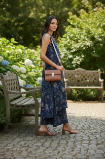 Navy Printed Sleeveless Kurta Set with Pants