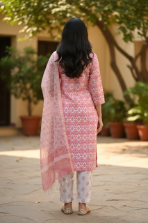 Blush Pink Printed Kurta Set with Dupatta