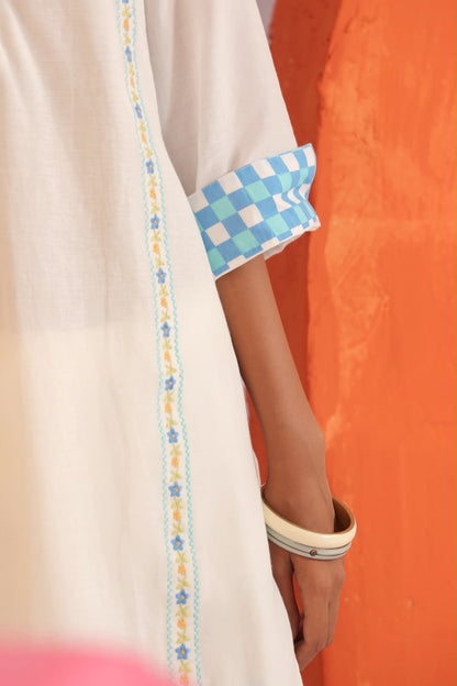 White Mul Cotton Embroidered Kurta for Women