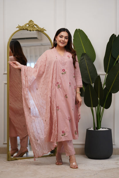 Blush Pink Embroidered Kurta Set with Dupatta