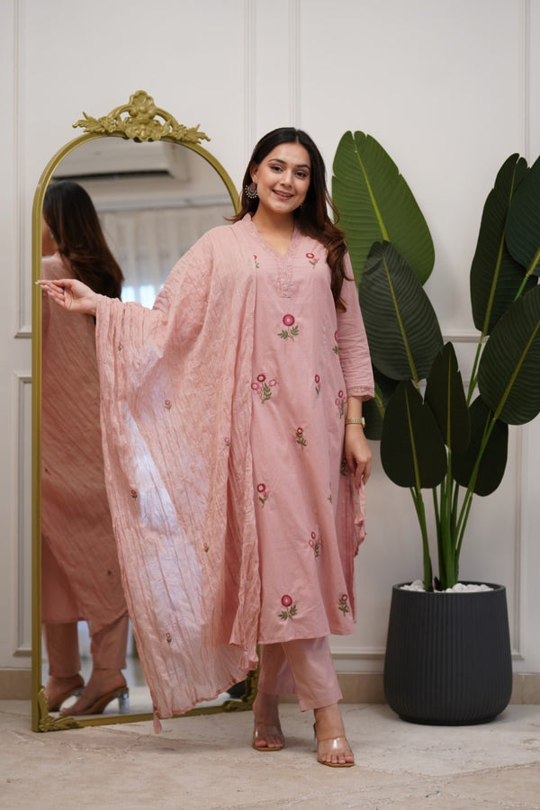 Blush Pink Embroidered Kurta Set with Dupatta