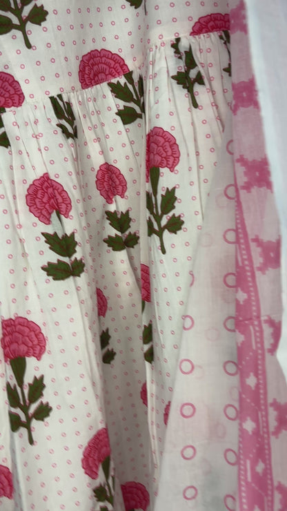 Pink Floral V-Neck Kurta Set with Dupatta