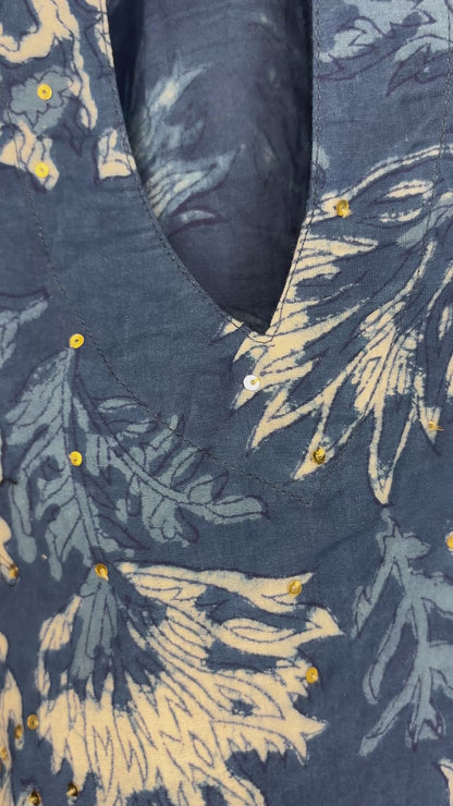 Indigo Floral Kurta Set with Striped Pants