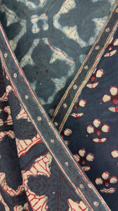 Navy Printed Wrap-Style Kurta Set with Pants