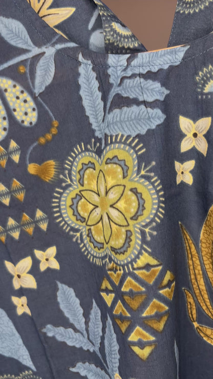 Navy Printed Sleeveless Kurta Set with Pants